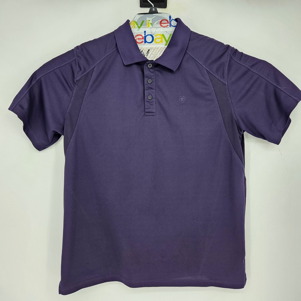 Ariat Tek Shirt Mens Large‎ Polo Heat Series Performance Sports Purple FLAWS